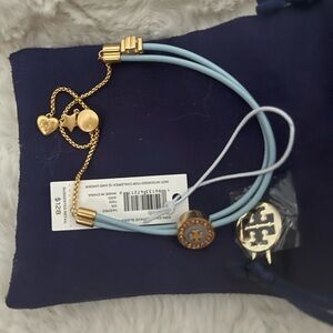 Tory Burch Gold and Light Blue Bracelet Duo